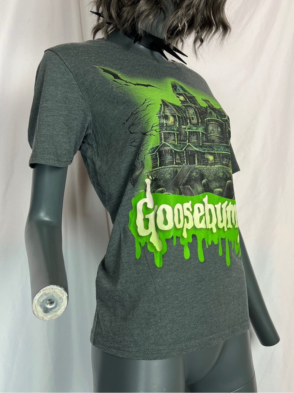 Charcoal Grey & Neon Slime Goosebumps Haunted House T-Shirt